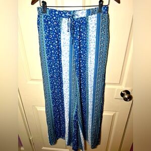 SAGE Blue floral flowy pants with elastic waistband